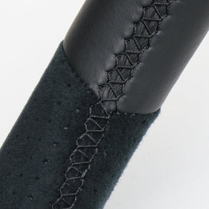 REAL ORIGINAL SERIES D SHAPE BLACK LEATHER & BLACK ULTRA SUEDE BLACK EURO STITCH STEERING WHEEL FOR TOYOTA VITZ GRMN 130  GR-ALC-BK