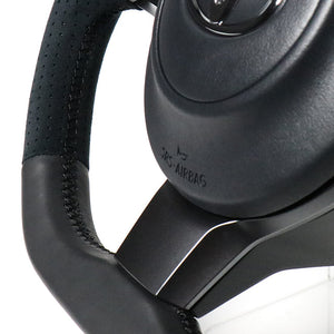 REAL ORIGINAL SERIES D SHAPE BLACK LEATHER & BLACK ULTRA SUEDE BLACK EURO STITCH STEERING WHEEL FOR TOYOTA VOXY GR SPORT 80  GR-ALC-BK