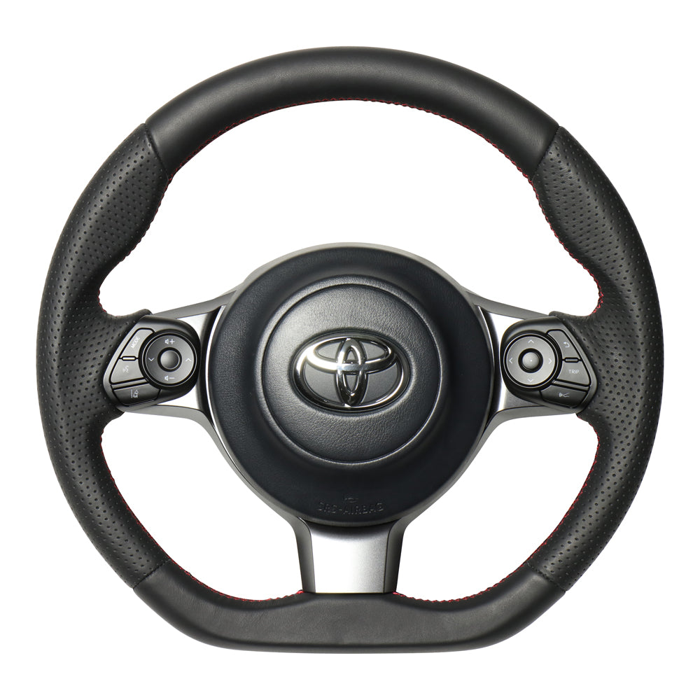 REAL ORIGINAL SERIES D SHAPE ALL LEATHER RED X BLACK EURO STITCH STEERING WHEEL FOR TOYOTA VITZ GRMN 130  GR-LPB-RD