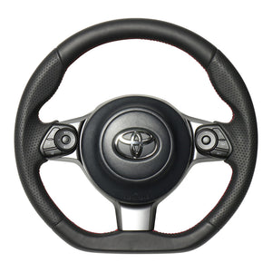 REAL ORIGINAL SERIES D SHAPE ALL LEATHER RED X BLACK EURO STITCH STEERING WHEEL FOR TOYOTA VITZ GRMN 130  GR-LPB-RD