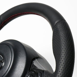 REAL ORIGINAL SERIES D SHAPE ALL LEATHER RED X BLACK EURO STITCH STEERING WHEEL FOR TOYOTA VITZ GRMN 130  GR-LPB-RD