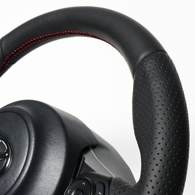 REAL ORIGINAL SERIES D SHAPE ALL LEATHER RED X BLACK EURO STITCH STEERING WHEEL FOR TOYOTA PRIUS Α GR SPORT 40  GR-LPB-RD