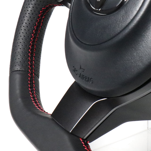 REAL ORIGINAL SERIES D SHAPE ALL LEATHER RED X BLACK EURO STITCH STEERING WHEEL FOR TOYOTA VITZ GRMN 130  GR-LPB-RD