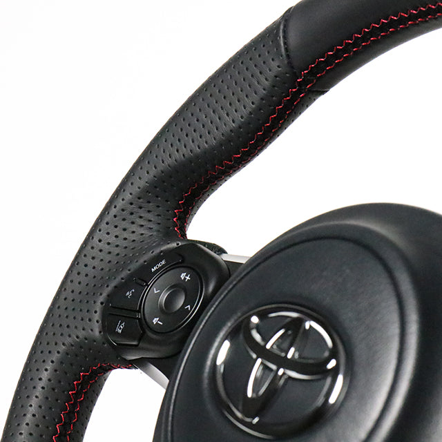 REAL ORIGINAL SERIES D SHAPE ALL LEATHER RED X BLACK EURO STITCH STEERING WHEEL FOR TOYOTA PRIUS Α GR SPORT 40  GR-LPB-RD