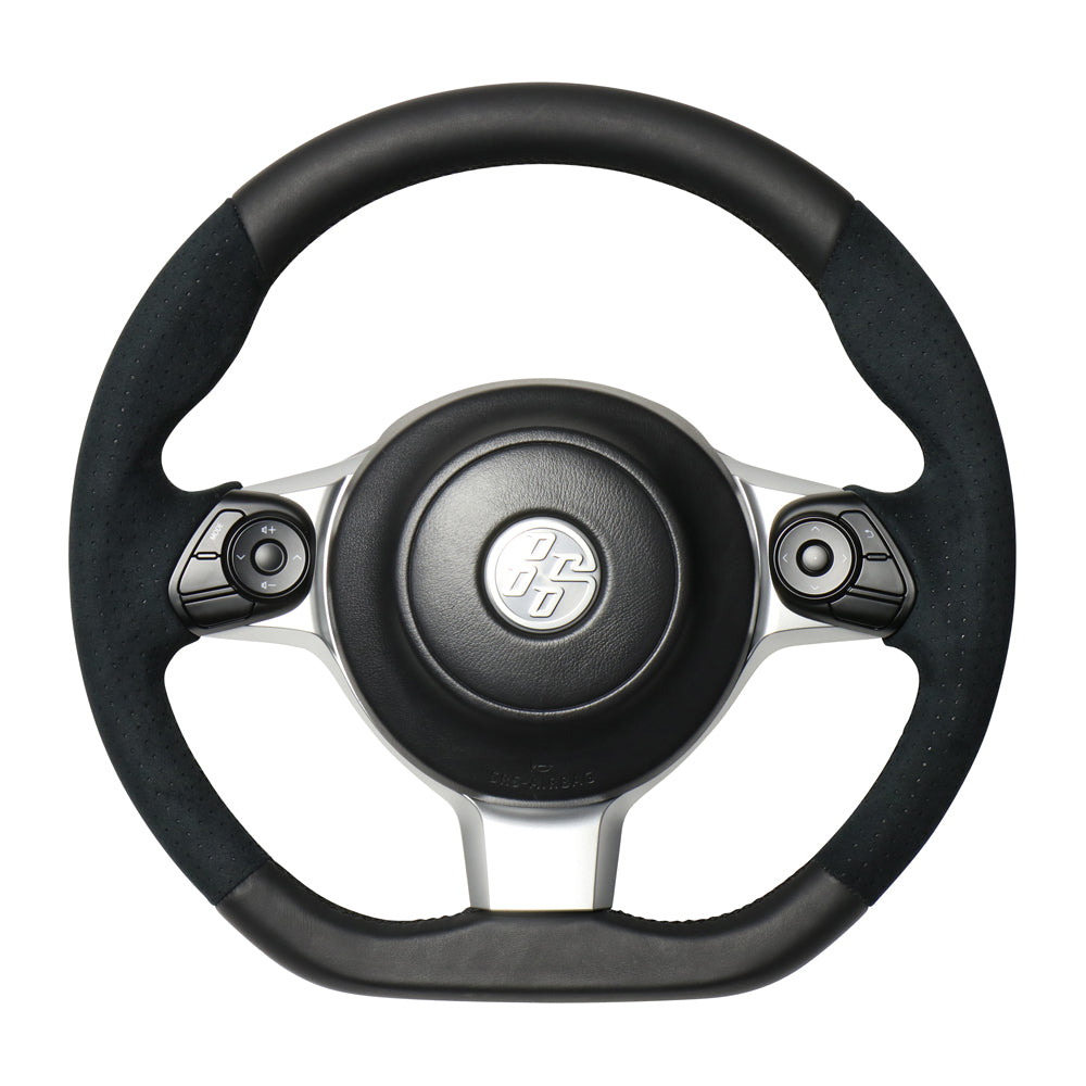 REAL ORIGINAL SERIES D SHAPE BLACK LEATHER & BLACK ULTRA SUEDE BLACK EURO STITCH STEERING WHEEL FOR TOYOTA 86 GR ZN6 GR-ALC-BK