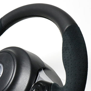REAL ORIGINAL SERIES D SHAPE BLACK LEATHER & BLACK ULTRA SUEDE BLACK EURO STITCH STEERING WHEEL FOR TOYOTA 86 GR ZN6 GR-ALC-BK