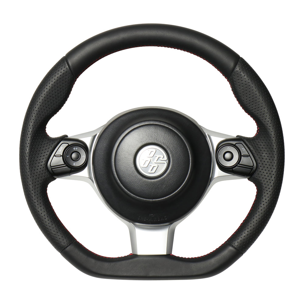 REAL ORIGINAL SERIES D SHAPE ALL LEATHER RED X BLACK EURO STITCH STEERING WHEEL FOR TOYOTA AQUA GR SPORT 17 INCH PACKAGE 10  GR-LPB-RD