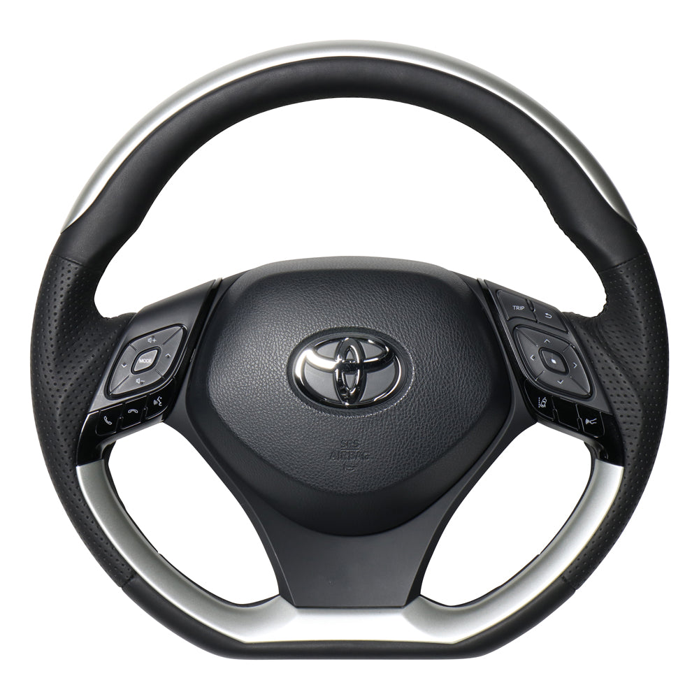 REAL ORIGINAL SERIES PLATE TYPE SILVER PLATE & SILVER PANEL BLACK EURO STITCH STEERING WHEEL FOR TOYOTA C-HR 10 50  X10N-SLP-SLP