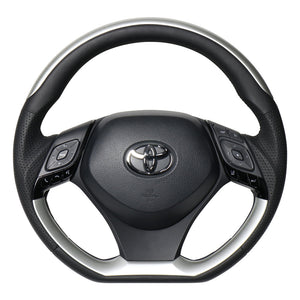 REAL ORIGINAL SERIES PLATE TYPE SILVER PLATE & SILVER PANEL BLACK EURO STITCH STEERING WHEEL FOR TOYOTA C-HR 10 50  X10N-SLP-SLP