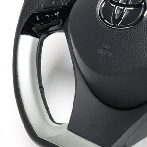 REAL ORIGINAL SERIES PLATE TYPE SILVER PLATE & SILVER PANEL BLACK EURO STITCH STEERING WHEEL FOR TOYOTA C-HR 10 50  X10N-SLP-SLP