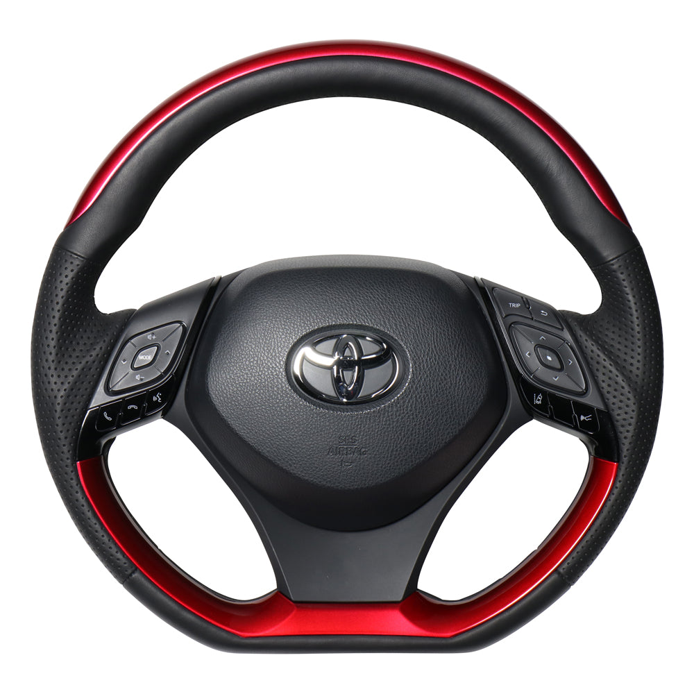 REAL ORIGINAL SERIES PLATE TYPE PEARL RED PLATE & PEARL RED PANEL BLACK EURO STITCH STEERING WHEEL FOR TOYOTA C-HR 10 50  X10N-RDP-RDP