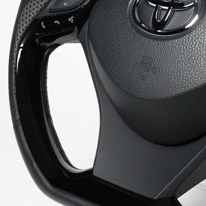 REAL ORIGINAL SERIES COMBINATION TYPE BLACK CARBON & PIANO BLACK PANEL BLACK EURO STITCH STEERING WHEEL FOR TOYOTA C-HR 10 50  X10-BKC-PBP