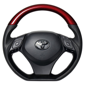 REAL ORIGINAL SERIES COMBINATION TYPE RED CARBON & PIANO BLACK PANEL BLACK EURO STITCH STEERING WHEEL FOR TOYOTA C-HR 10 50  X10-RDC-PBP