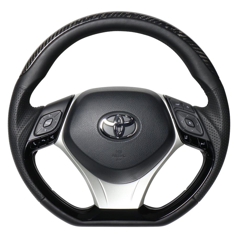 REAL ORIGINAL SERIES SET PLATE TYPE + UNDER PAD SET BLACK CARBON PLATE STEERING + SILVER UNDER PAD BLACK EURO STITCH STEERING WHEEL FOR TOYOTA C-HR 10 50  X10N-BKC-PBP-SLP