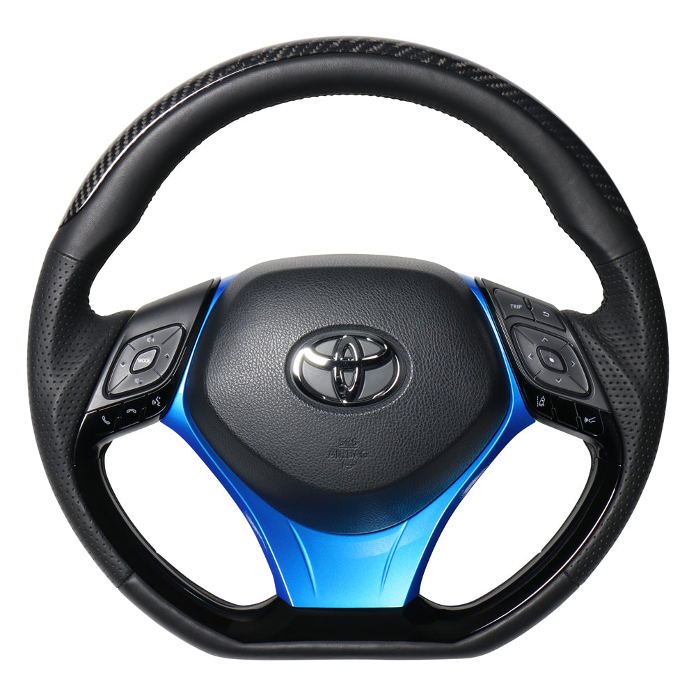 REAL ORIGINAL SERIES SET PLATE TYPE + UNDER PAD SET BLACK CARBON PLATE STEERING + PEARL BLUE UNDER PAD BLACK EURO STITCH STEERING WHEEL FOR TOYOTA C-HR 10 50  X10N-BKC-PBP-BLP