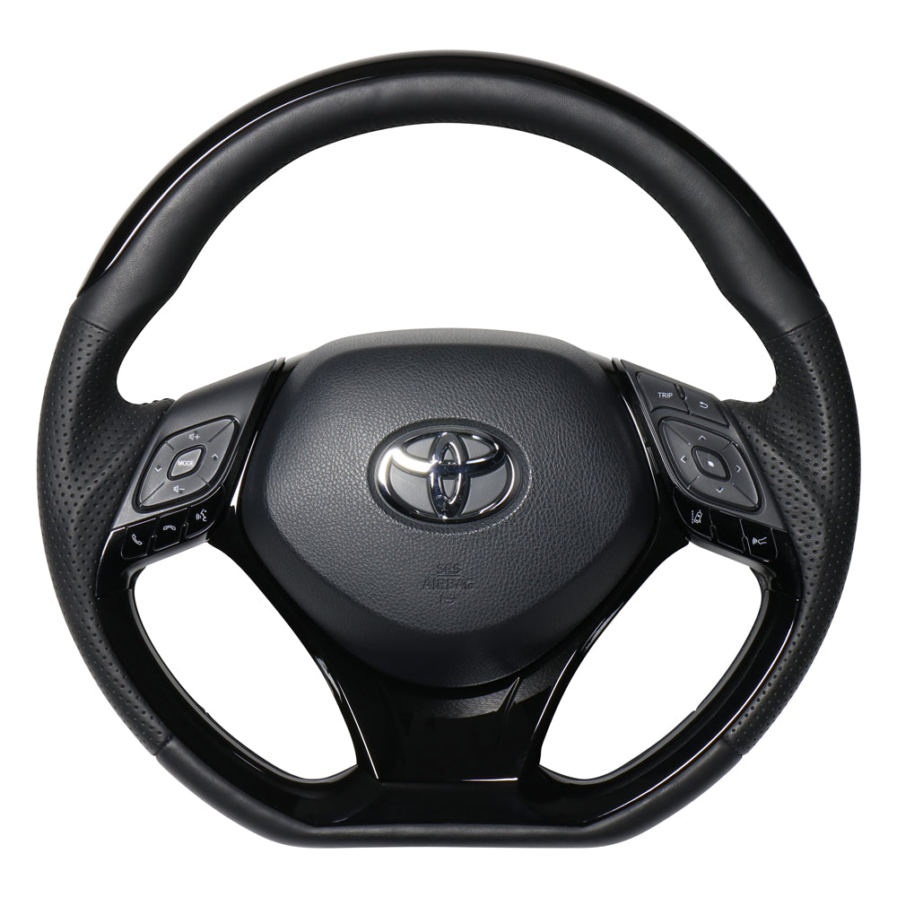REAL ORIGINAL SERIES SET PLATE TYPE + UNDER PAD SET PIANO BLACK PLATE STEERING + PIANO BLACK UNDER PAD BLACK EURO STITCH STEERING WHEEL FOR TOYOTA C-HR 10 50  X10N-PBP-PBP-PBP