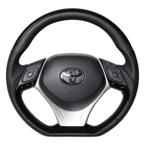 REAL ORIGINAL SERIES SET PLATE TYPE + UNDER PAD SET PIANO BLACK PLATE STEERING + SILVER UNDER PAD BLACK EURO STITCH STEERING WHEEL FOR TOYOTA C-HR 10 50  X10N-PBP-PBP-SLP