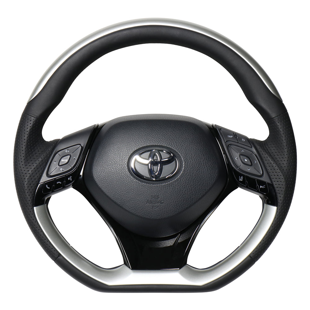 REAL ORIGINAL SERIES SET PLATE TYPE + UNDER PAD SET SILVER PLATE STEERING + PIANO BLACK UNDER PAD BLACK EURO STITCH STEERING WHEEL FOR TOYOTA C-HR 10 50  X10N-SLP-SLP-PBP