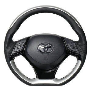 REAL ORIGINAL SERIES SET PLATE TYPE + UNDER PAD SET SILVER PLATE STEERING + PIANO BLACK UNDER PAD BLACK EURO STITCH STEERING WHEEL FOR TOYOTA C-HR 10 50  X10N-SLP-SLP-PBP