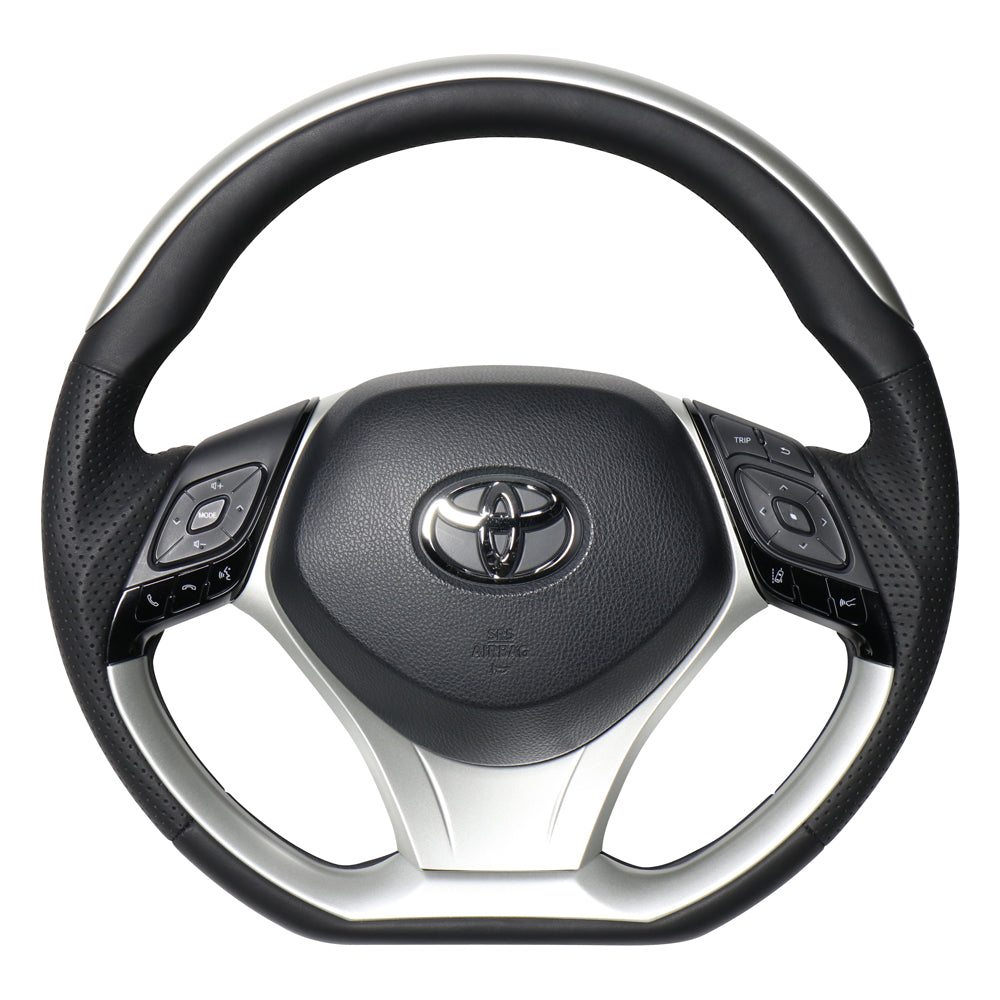 REAL ORIGINAL SERIES SET PLATE TYPE + UNDER PAD SET SILVER PLATE STEERING + SILVER UNDER PAD BLACK EURO STITCH STEERING WHEEL FOR TOYOTA C-HR 10 50  X10N-SLP-SLP-SLP