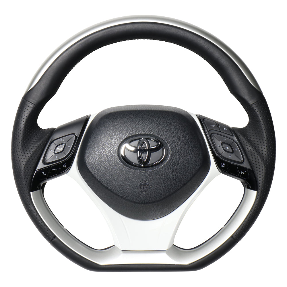 REAL ORIGINAL SERIES SET PLATE TYPE + UNDER PAD SET SILVER PLATE STEERING + WHITE UNDER PAD BLACK EURO STITCH STEERING WHEEL FOR TOYOTA C-HR 10 50  X10N-SLP-SLP-WHP