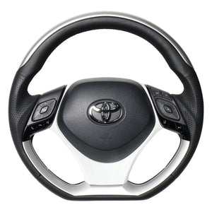 REAL ORIGINAL SERIES SET PLATE TYPE + UNDER PAD SET SILVER PLATE STEERING + WHITE UNDER PAD BLACK EURO STITCH STEERING WHEEL FOR TOYOTA C-HR 10 50  X10N-SLP-SLP-WHP