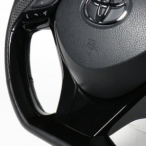 REAL ORIGINAL SERIES SET COMBINATION TYPE + UNDER PAD SET BROWN WOOD STEERING + PIANO BLACK UNDER PAD BLACK EURO STITCH STEERING WHEEL FOR TOYOTA C-HR 10 50  X10-BRW-PBP-PBP
