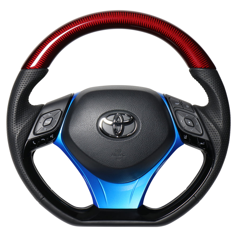 REAL ORIGINAL SERIES SET COMBINATION TYPE + UNDER PAD SET RED CARBON STEERING + PEARL BLUE UNDER PAD BLACK EURO STITCH STEERING WHEEL FOR TOYOTA C-HR 10 50  X10-RDC-PBP-BLP