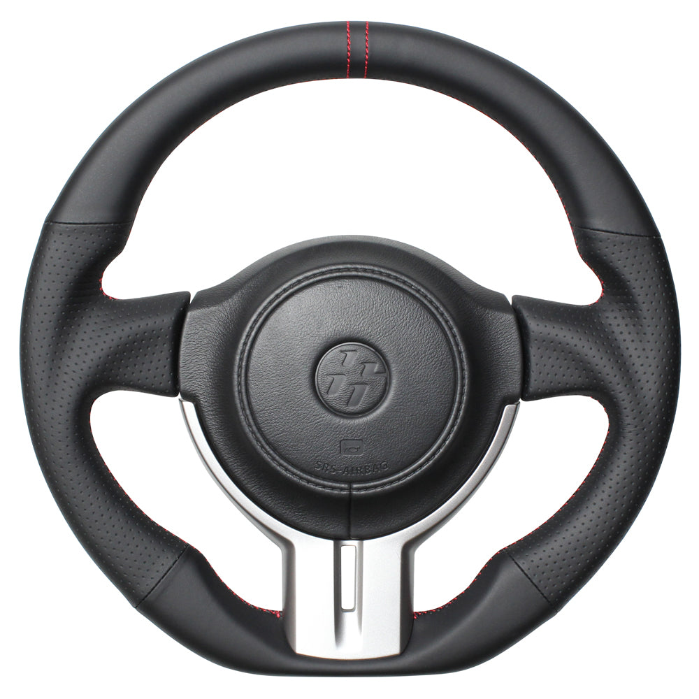 REAL PREMIUM SERIES D SHAPE NAPPA ALL LEATHER BLACK X RED EURO STITCH STEERING WHEEL FOR TOYOTA 86 ZN6 ZENKI F4-D-LPB
