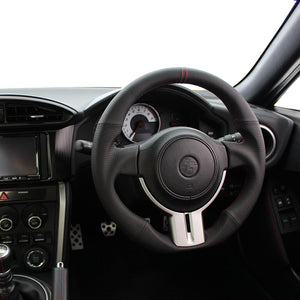 REAL PREMIUM SERIES D SHAPE NAPPA ALL LEATHER BLACK X RED EURO STITCH STEERING WHEEL FOR SUBARU BRZ ZC6:ZENKI  F4-D-LPB