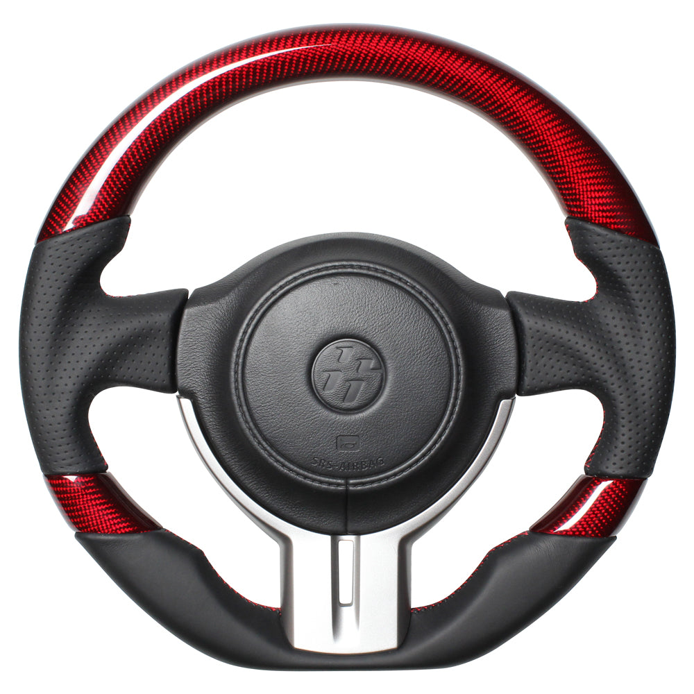 REAL PREMIUM SERIES D SHAPE RED CARBON 3C BLACK X RED EURO STITCH STEERING WHEEL FOR SUBARU BRZ ZC6:ZENKI  F4-D-RDC