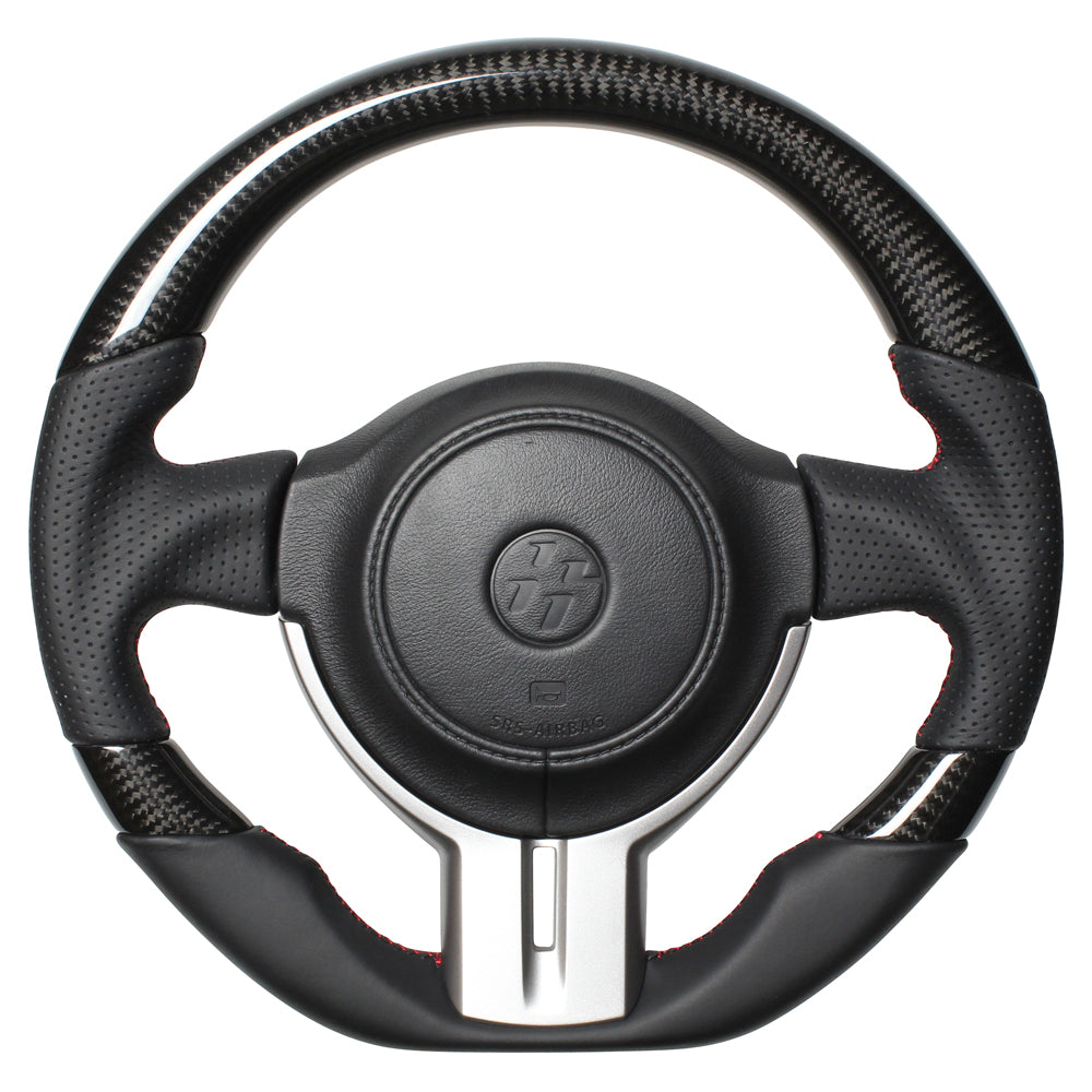 REAL PREMIUM SERIES D SHAPE BLACK CARBON 3C BLACK X RED EURO STITCH STEERING WHEEL FOR SUBARU BRZ ZC6:ZENKI  F4-D-BKC-3