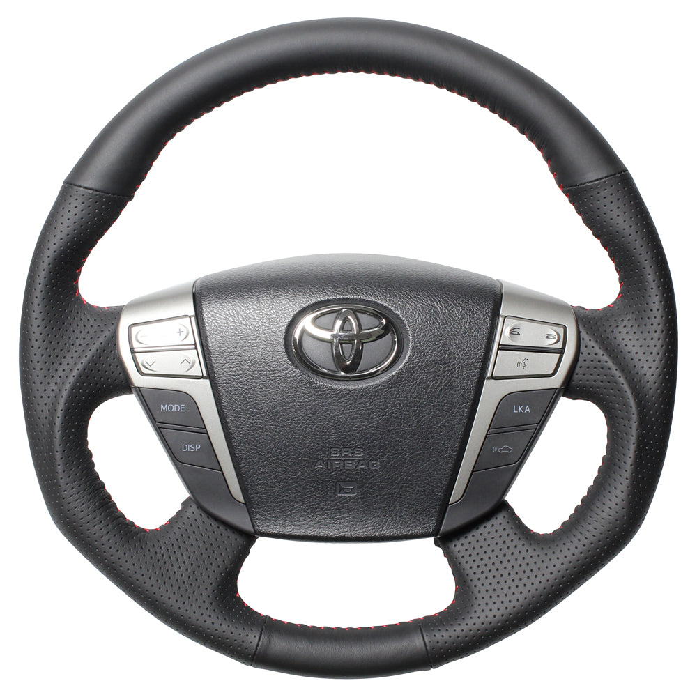 REAL ORIGINAL SERIES ROUND SHAPEALL LEATHER RED STITCH STEERING WHEEL FOR TOYOTA ALPHARD HYBRID 20  H20-LPB-RD