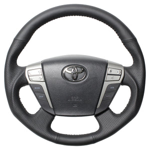 REAL ORIGINAL SERIES ROUND SHAPEALL LEATHER BLACK STITCH STEERING WHEEL FOR TOYOTA ALPHARD 20  H20-LPB-BK