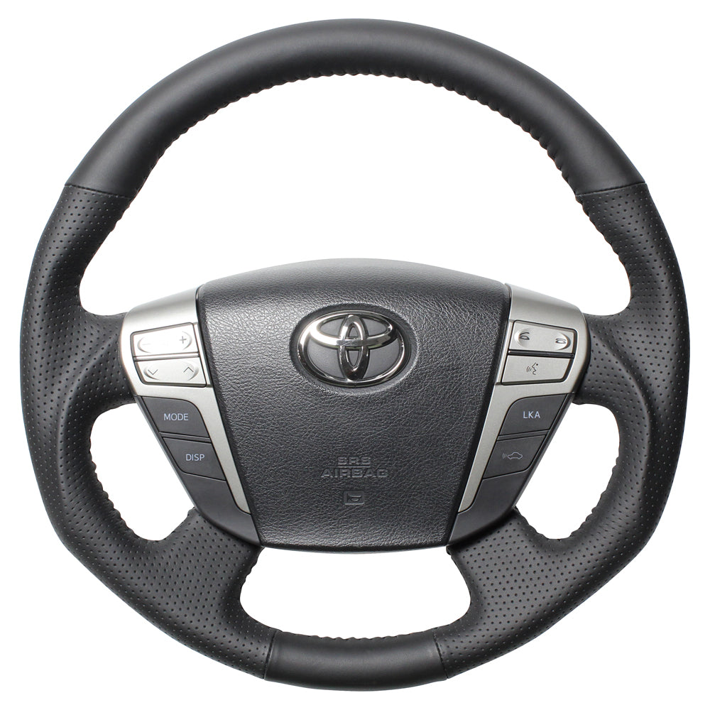 REAL ORIGINAL SERIES ROUND SHAPEALL LEATHER BLACK STITCH STEERING WHEEL FOR TOYOTA ALPHARD HYBRID 20  H20-LPB-BK