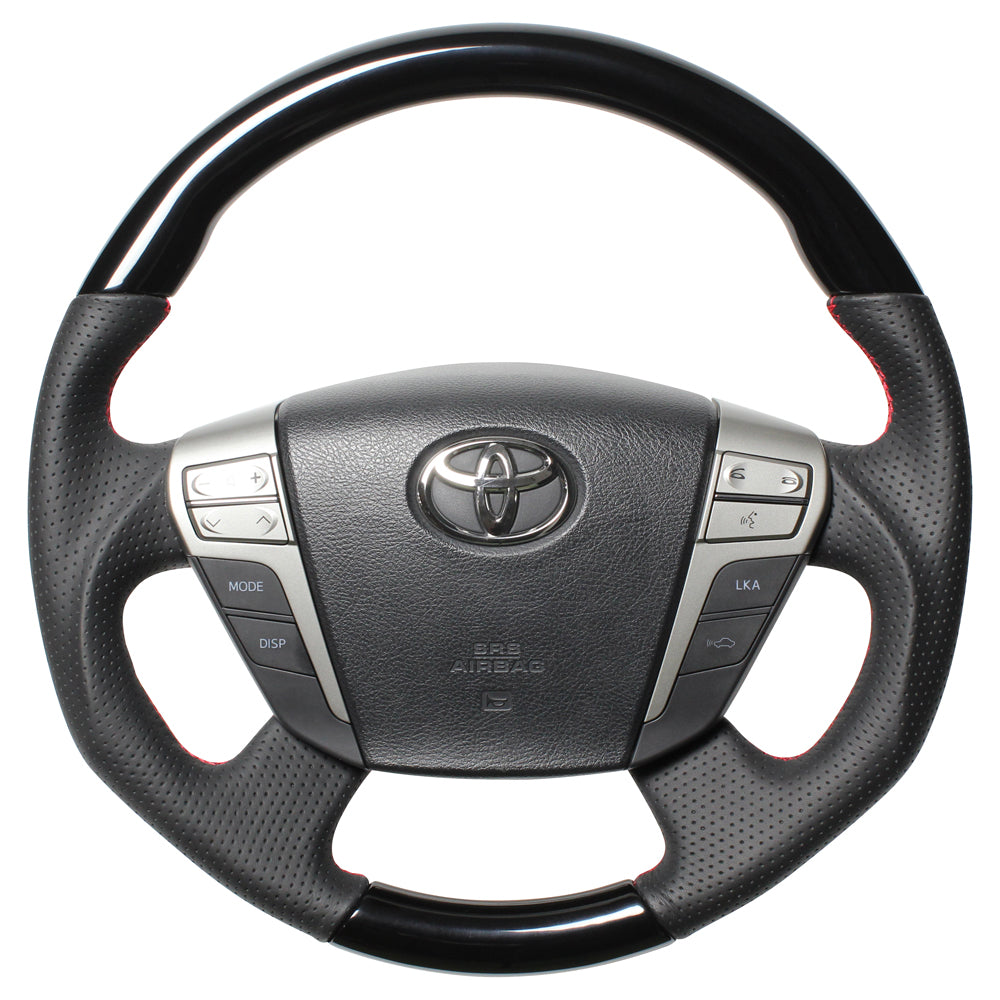 REAL ORIGINAL SERIES ROUND SHAPEPIANO BLACK RED EURO STITCH STEERING WHEEL FOR TOYOTA CROWN HYBRID 200  H20-PBW-RD