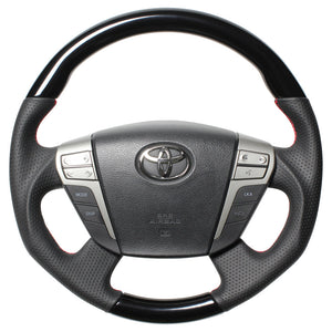 REAL ORIGINAL SERIES ROUND SHAPEPIANO BLACK RED EURO STITCH STEERING WHEEL FOR TOYOTA CROWN HYBRID 200  H20-PBW-RD