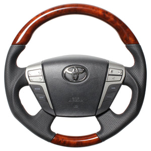 REAL ORIGINAL SERIES ROUND SHAPEMEDIUM BROWN WOOD BROWN EURO STITCH STEERING WHEEL FOR TOYOTA VELLFIRE HYBRID 20  H20-BRW-BR