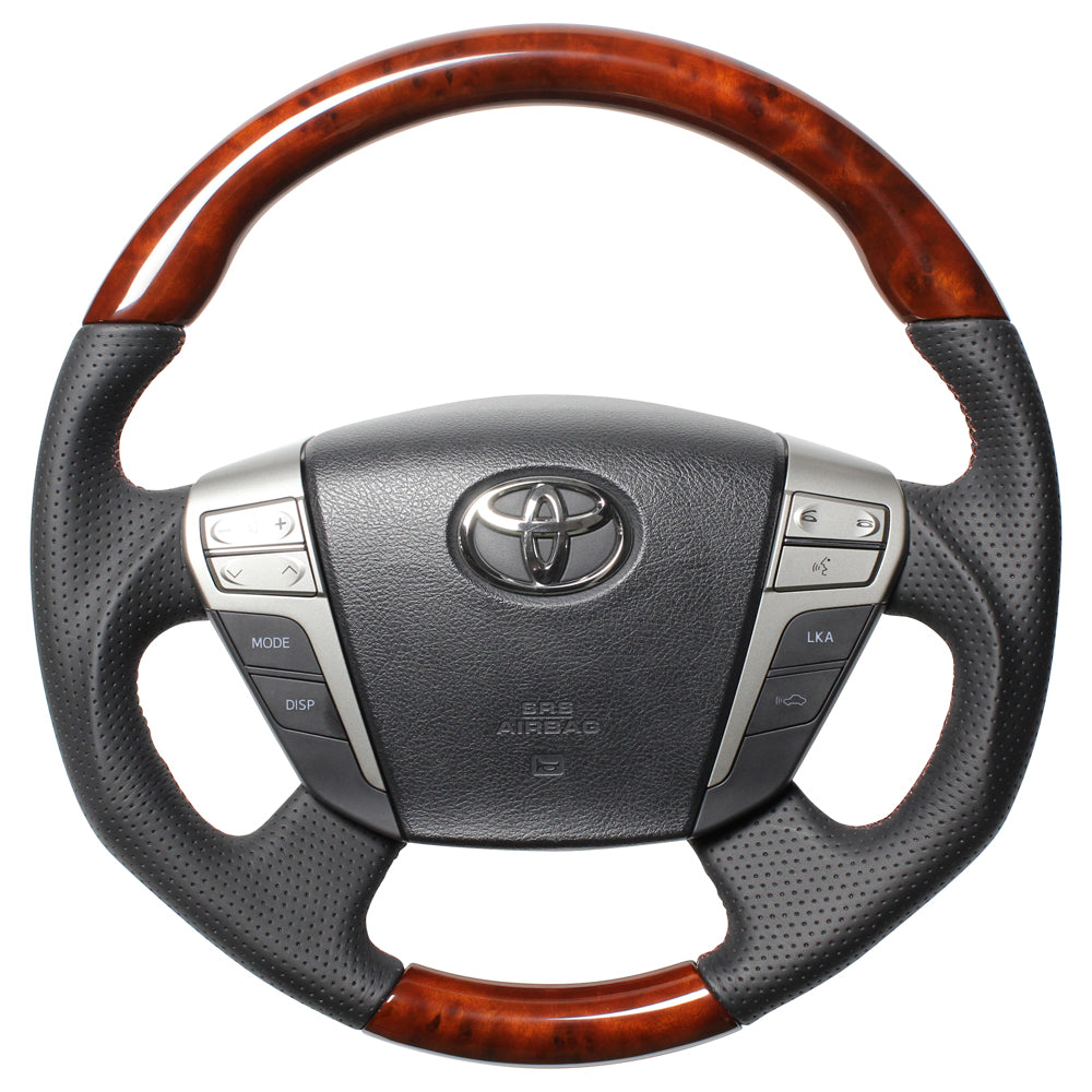 REAL ORIGINAL SERIES ROUND SHAPEMEDIUM BROWN WOOD BROWN EURO STITCH STEERING WHEEL FOR TOYOTA ALPHARD HYBRID 20  H20-BRW-BR