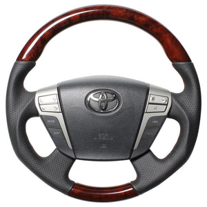 REAL ORIGINAL SERIES ROUND SHAPEDEEP BROWN WOOD BROWN EURO STITCH STEERING WHEEL FOR TOYOTA CROWN MAJESTA 200  H20-RBW-BR