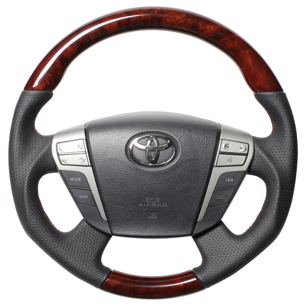 REAL ORIGINAL SERIES ROUND SHAPEDEEP BROWN WOOD BROWN EURO STITCH STEERING WHEEL FOR TOYOTA ALPHARD 20  H20-RBW-BR