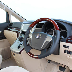 REAL ORIGINAL SERIES ROUND SHAPEDEEP BROWN WOOD BROWN EURO STITCH STEERING WHEEL FOR TOYOTA CROWN ROYAL 200  H20-RBW-BR