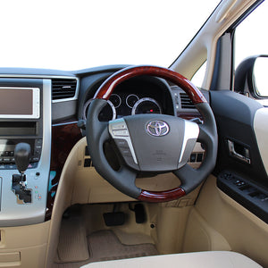 REAL ORIGINAL SERIES ROUND SHAPEDEEP BROWN WOOD BROWN EURO STITCH STEERING WHEEL FOR TOYOTA CROWN ROYAL 200  H20-RBW-BR