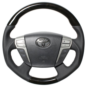 REAL ORIGINAL SERIES ROUND SHAPE54 BLACK WOOD BROWN STITCH STEERING WHEEL FOR TOYOTA ALPHARD HYBRID 20  H20-GDW-BR