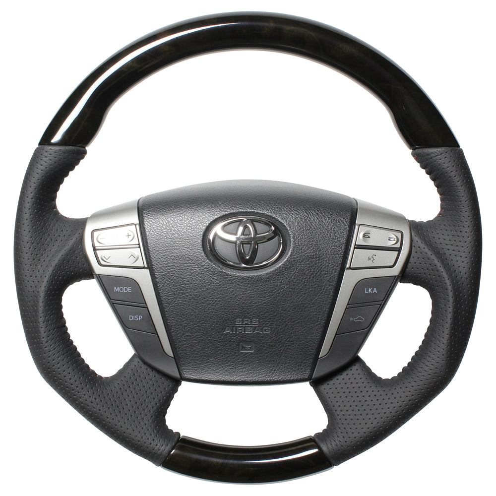 REAL ORIGINAL SERIES ROUND SHAPE54 BLACK WOOD BROWN STITCH STEERING WHEEL FOR TOYOTA VELLFIRE 20  H20-GDW-BR