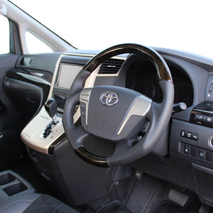 REAL ORIGINAL SERIES ROUND SHAPE54 BLACK WOOD BROWN STITCH STEERING WHEEL FOR TOYOTA VELLFIRE 20  H20-GDW-BR