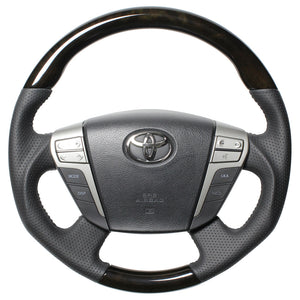 REAL ORIGINAL SERIES ROUND SHAPE54 BLACK WOOD BLACK STITCH STEERING WHEEL FOR TOYOTA ALPHARD 20  H20-GDW-BK
