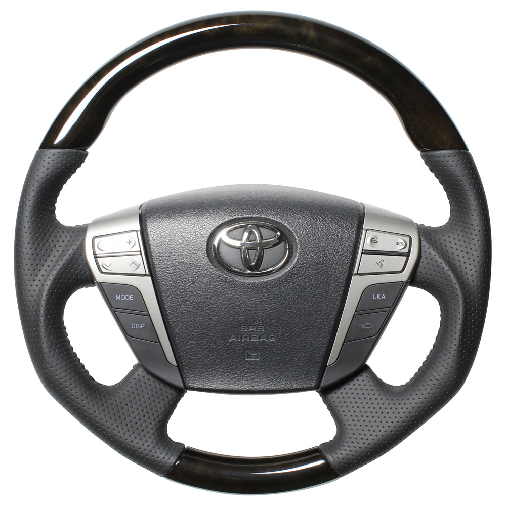 REAL ORIGINAL SERIES ROUND SHAPE54 BLACK WOOD BLACK STITCH STEERING WHEEL FOR TOYOTA ALPHARD HYBRID 20  H20-GDW-BK