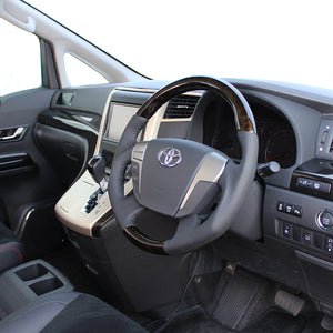REAL ORIGINAL SERIES ROUND SHAPE54 BLACK WOOD BLACK STITCH STEERING WHEEL FOR TOYOTA ALPHARD 20  H20-GDW-BK