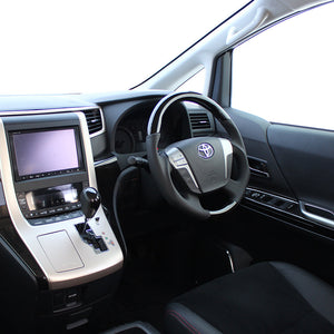 REAL ORIGINAL SERIES ROUND SHAPE54 BLACK WOOD BLACK STITCH STEERING WHEEL FOR TOYOTA VELLFIRE HYBRID 20  H20-GDW-BK